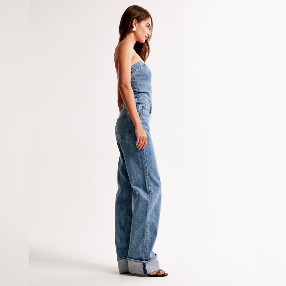 Abercrombie & Fitch Strapless Denim Jumpsuit Sz-M - Picture 3 of 16